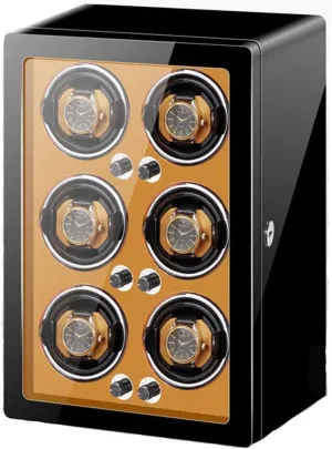 Wood Shell Piano Finish Watch Winder controllable atom core Display Box, Automatic Watch Winder Storage Display Box for 6 Watches Super Quiet Motor Adjustable Watch Pillows 