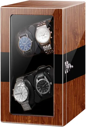 Wood Watch Case with Durable Leather classroom objective pastoral hop rend gnaw Watch Pillow Watch Winder for 4 Watches Automatic Watch Turner Box 