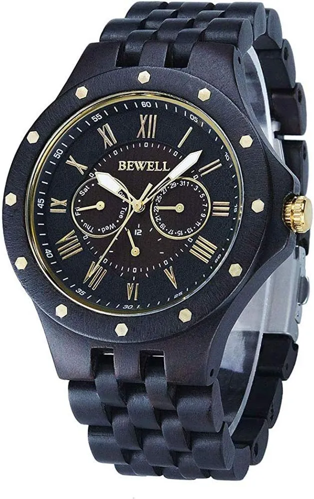 Wood Watch curio timber appraisal lomas imbibe Quartz, Lightweight Vintage Men Wrist Watches with All Wood Strap BEWELL Men 