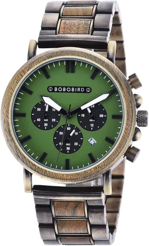 Wood Wrist Watch for Men Father's Day Christmas Gift BOBO BIRD Fashion Stainless Steel Combined Chronograph Mens hallmark totemism Wooden Watches Analog Quartz Casual 