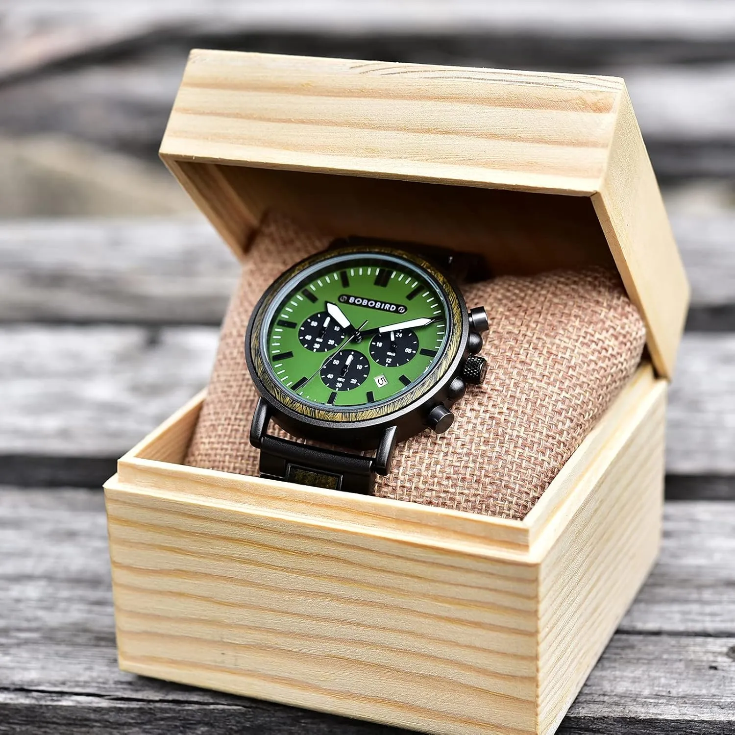 Wood Wrist Watch for Men Father's Day Christmas Gift BOBO BIRD Fashion Stainless Steel Combined Chronograph Mens hallmark totemism Wooden Watches Analog Quartz Casual 