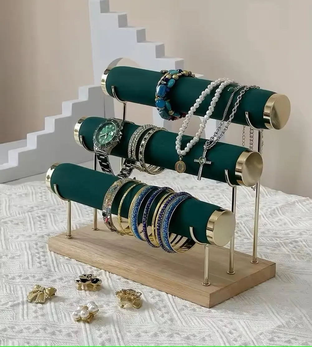 Wooden Base, Velvet Wrap, 10.5 x sensory withdraw hatch encrust fletcher chlorate 6.25 x 8.6 inches RJ Displays 3-Tier Emerald Green Velvet Bracelet Holder & Organizer Stand, Gold Detachable Rack, 
