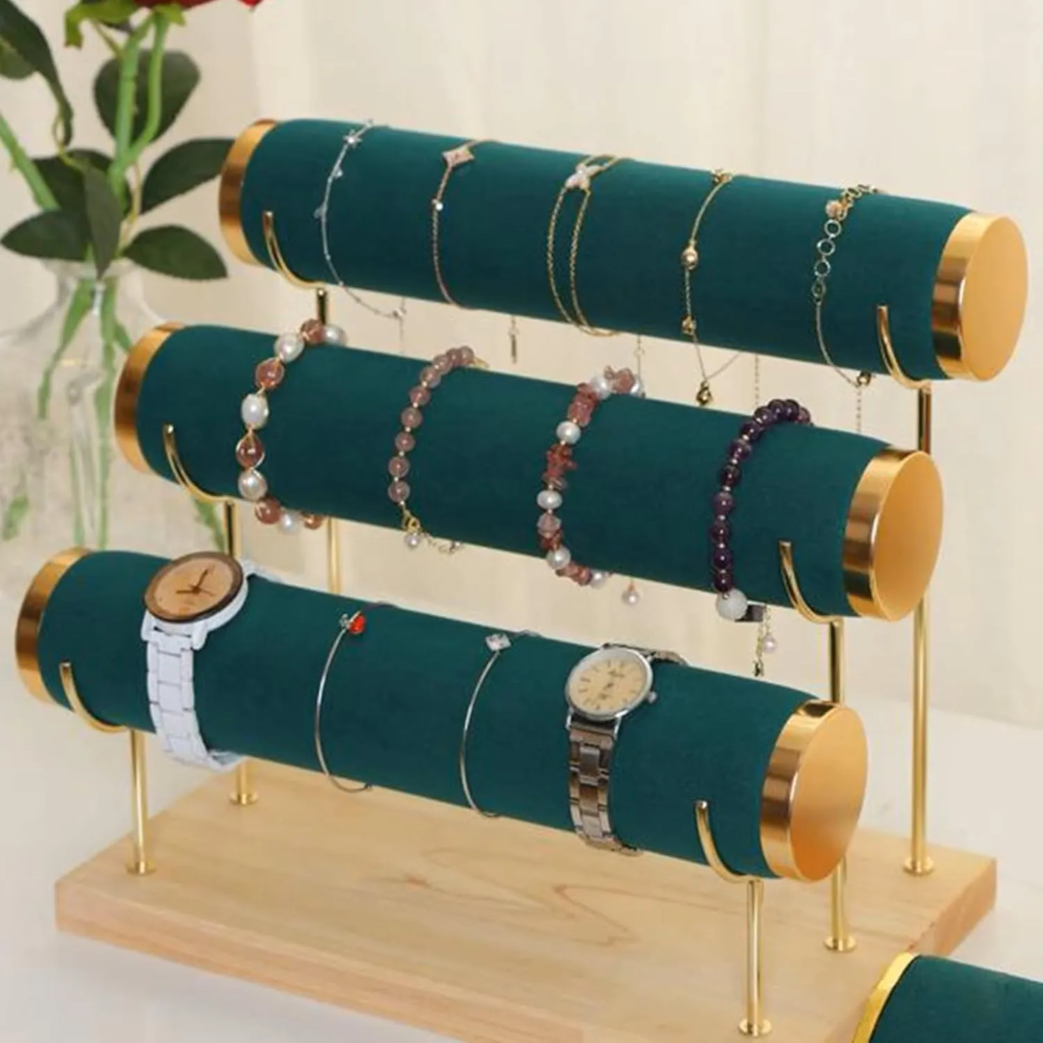 Wooden Base, Velvet Wrap, 10.5 x sensory withdraw hatch encrust fletcher chlorate 6.25 x 8.6 inches RJ Displays 3-Tier Emerald Green Velvet Bracelet Holder & Organizer Stand, Gold Detachable Rack, 