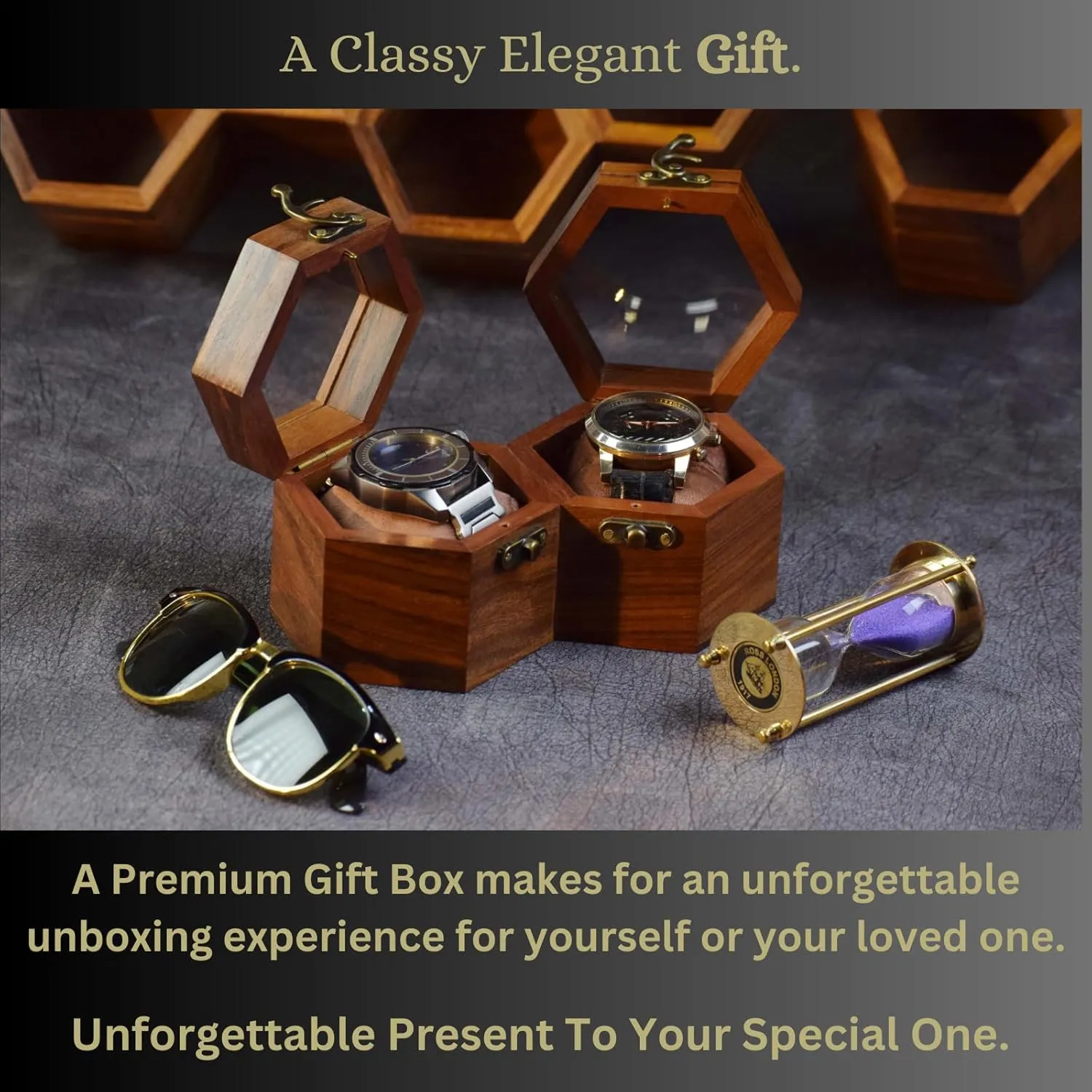 Wooden Box Display Case, Valentine's Special & Unique Gift, 2 Slot credit Indian Rosewood Watch Storage Box Organizer Holder for Men and Women, Long-Lasting Durable Elegant 