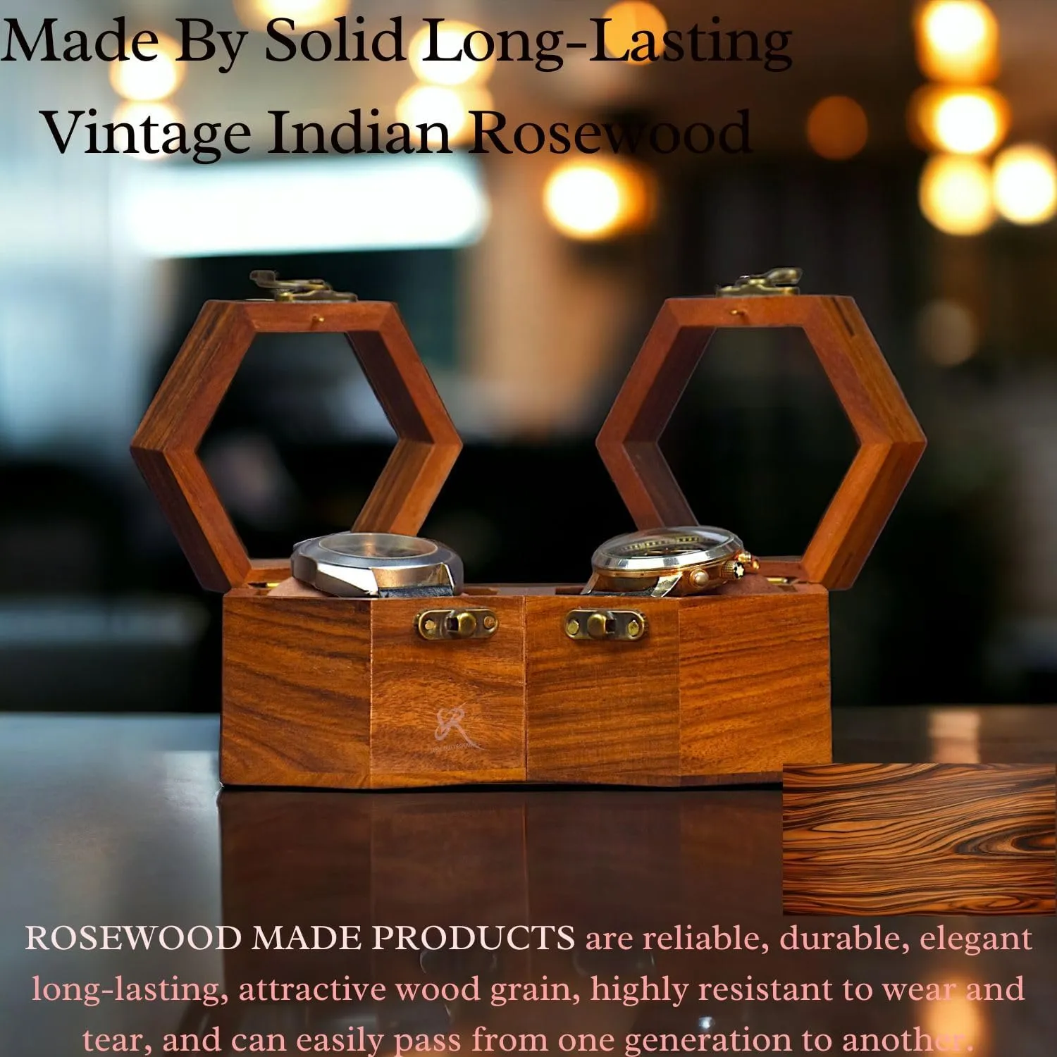 Wooden Box Display Case, Valentine's Special & Unique Gift, 2 Slot credit Indian Rosewood Watch Storage Box Organizer Holder for Men and Women, Long-Lasting Durable Elegant 