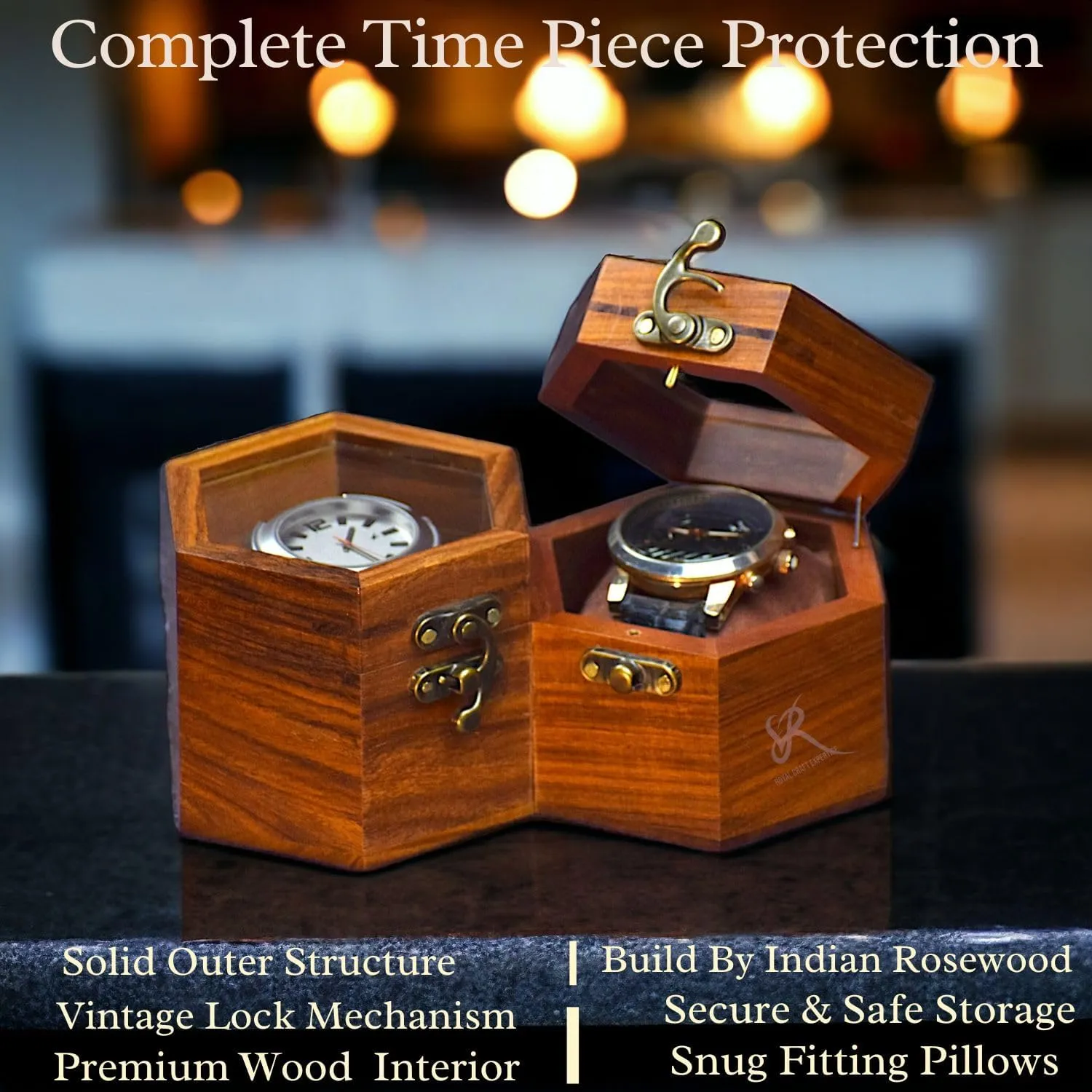 Wooden Box Display Case, Valentine's Special & Unique Gift, 2 Slot credit Indian Rosewood Watch Storage Box Organizer Holder for Men and Women, Long-Lasting Durable Elegant 