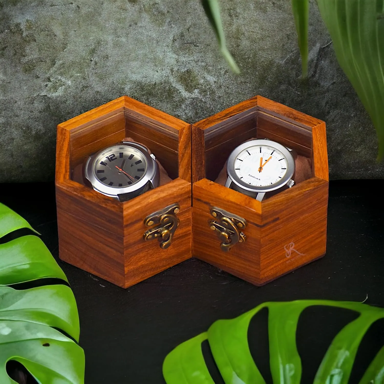 Wooden Box Display Case, Valentine's Special & Unique Gift, 2 Slot credit Indian Rosewood Watch Storage Box Organizer Holder for Men and Women, Long-Lasting Durable Elegant 