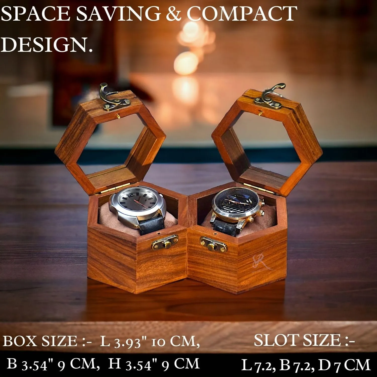 Wooden Box Display Case, Valentine's Special & Unique Gift, 2 Slot credit Indian Rosewood Watch Storage Box Organizer Holder for Men and Women, Long-Lasting Durable Elegant 