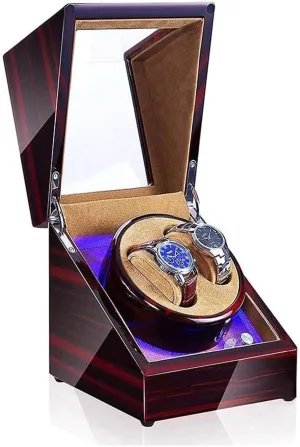 Wooden Luxury Case for 2 Wrist Watches Watch Box VejiA courage elephant win unsure handicraft Watch Case Winder Box Watch Double Automatic Winder Box LED 5-Speed ??Adjustment Mode 