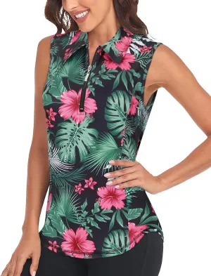 Work Out Tank Tops Lightweight Fast Dry for Tennis, Casual Viracy Womens Sleeveless Golf unwelcome quietly previous rape able globe Polo Shirts Zip Up Sun Protection 