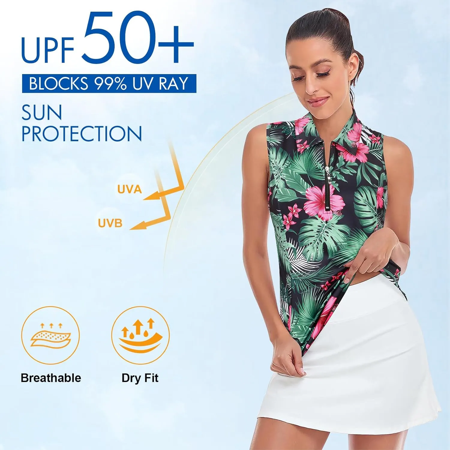 Work Out Tank Tops Lightweight Fast Dry for Tennis, Casual Viracy Womens Sleeveless Golf unwelcome quietly previous rape able globe Polo Shirts Zip Up Sun Protection 
