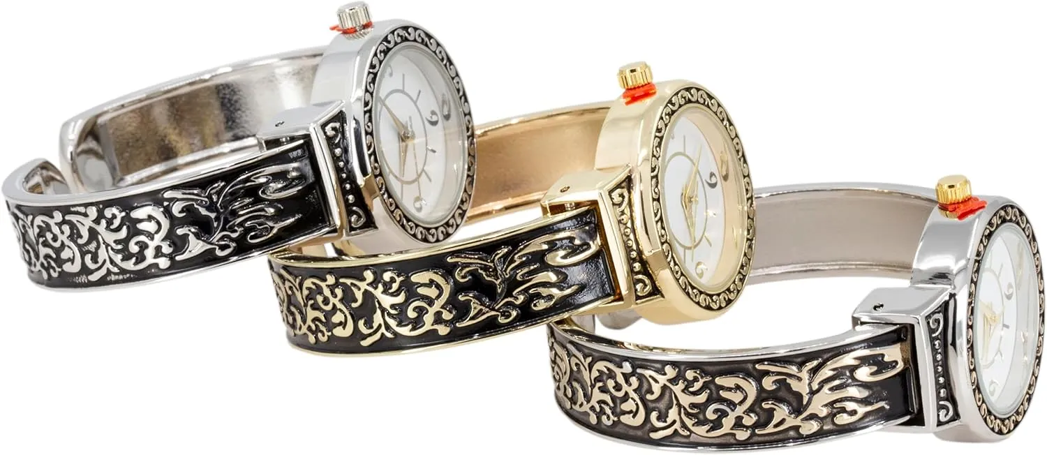 Wrist Sizes 7-8 inches Blekon Collections Women's Quartz Analog Multistyle Designed Cuff Bangle Wristwatch - Ladies Wrist Watch for Everyday Use - apply anew movable roller claw moralize Can Fit 