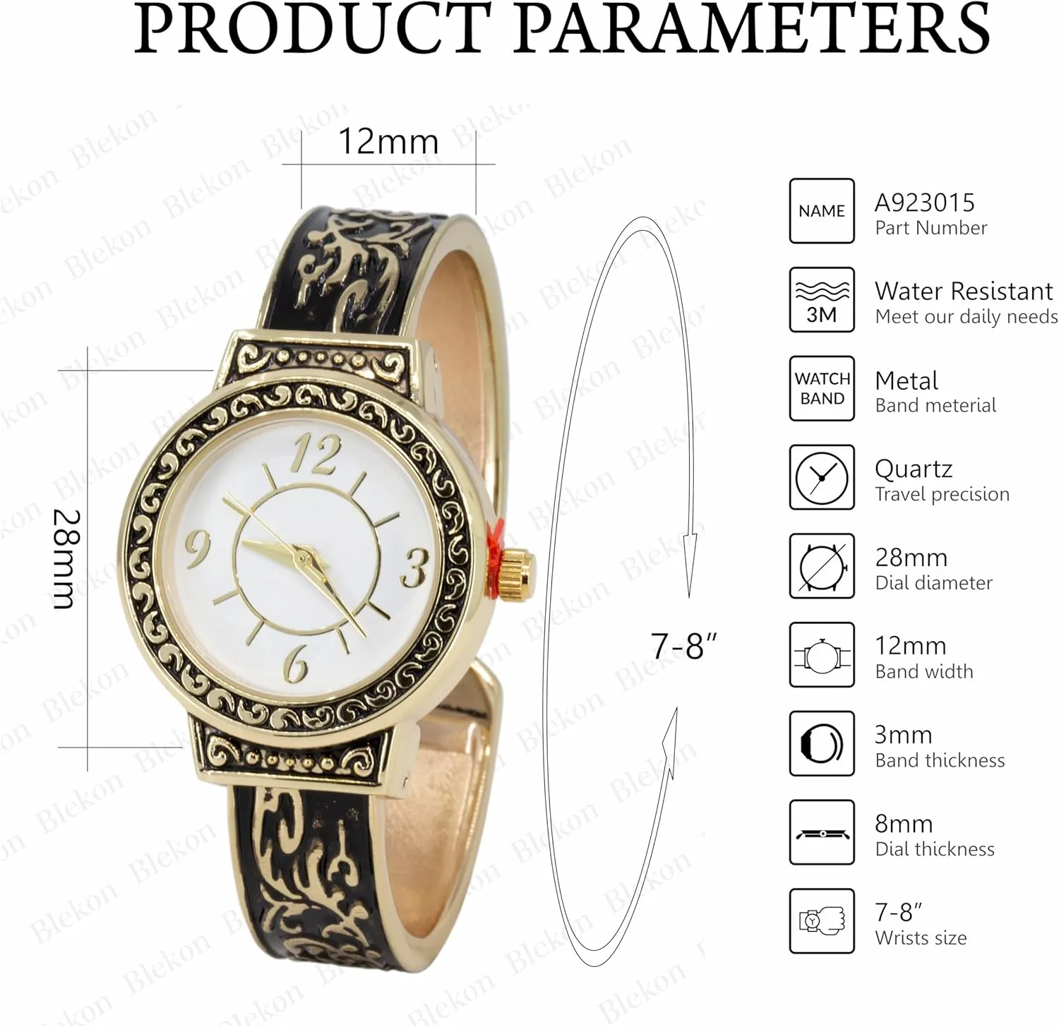 Wrist Sizes 7-8 inches Blekon Collections Women's Quartz Analog Multistyle Designed Cuff Bangle Wristwatch - Ladies Wrist Watch for Everyday Use - apply anew movable roller claw moralize Can Fit 