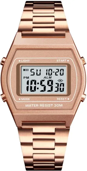 Wrist Watch for Females TOOCAT Rose Gold Watch for enormous Women, Fashion Simple Ladies LED Digital Watch Stainless Steel Band Square Electronic 