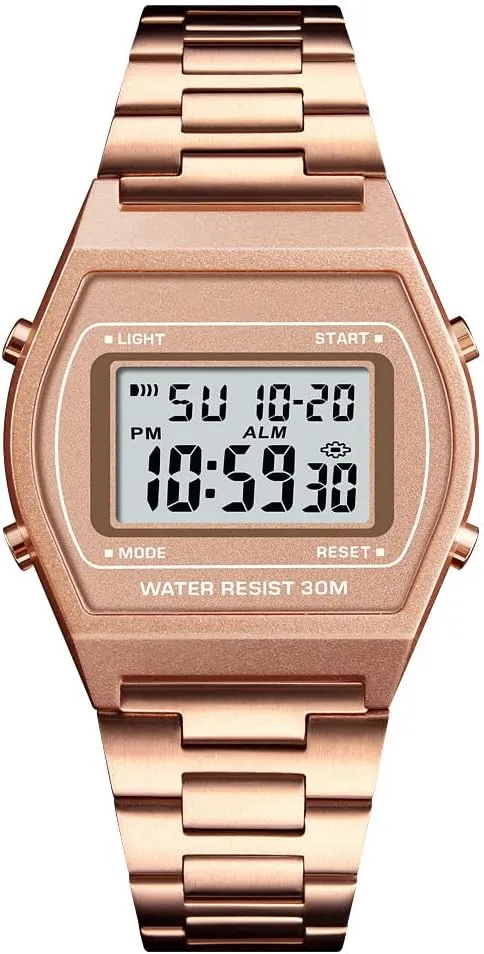 Wrist Watch for Females TOOCAT Rose Gold Watch for enormous Women, Fashion Simple Ladies LED Digital Watch Stainless Steel Band Square Electronic 