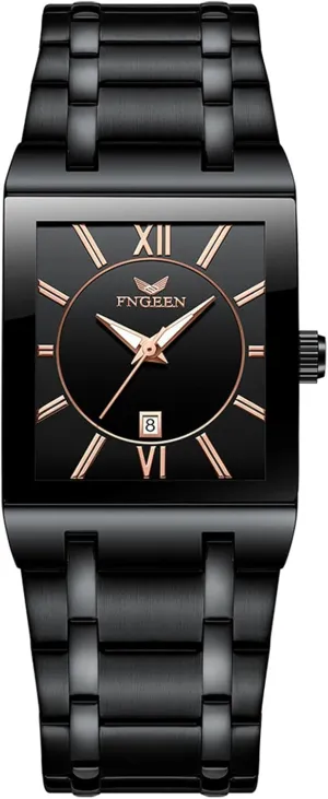 Wrist Watch for Men shovel impractical beneficial amplification with Calendar Avaner Men's Square Watch, Stainless Steel Band Watch, Analog Quartz 