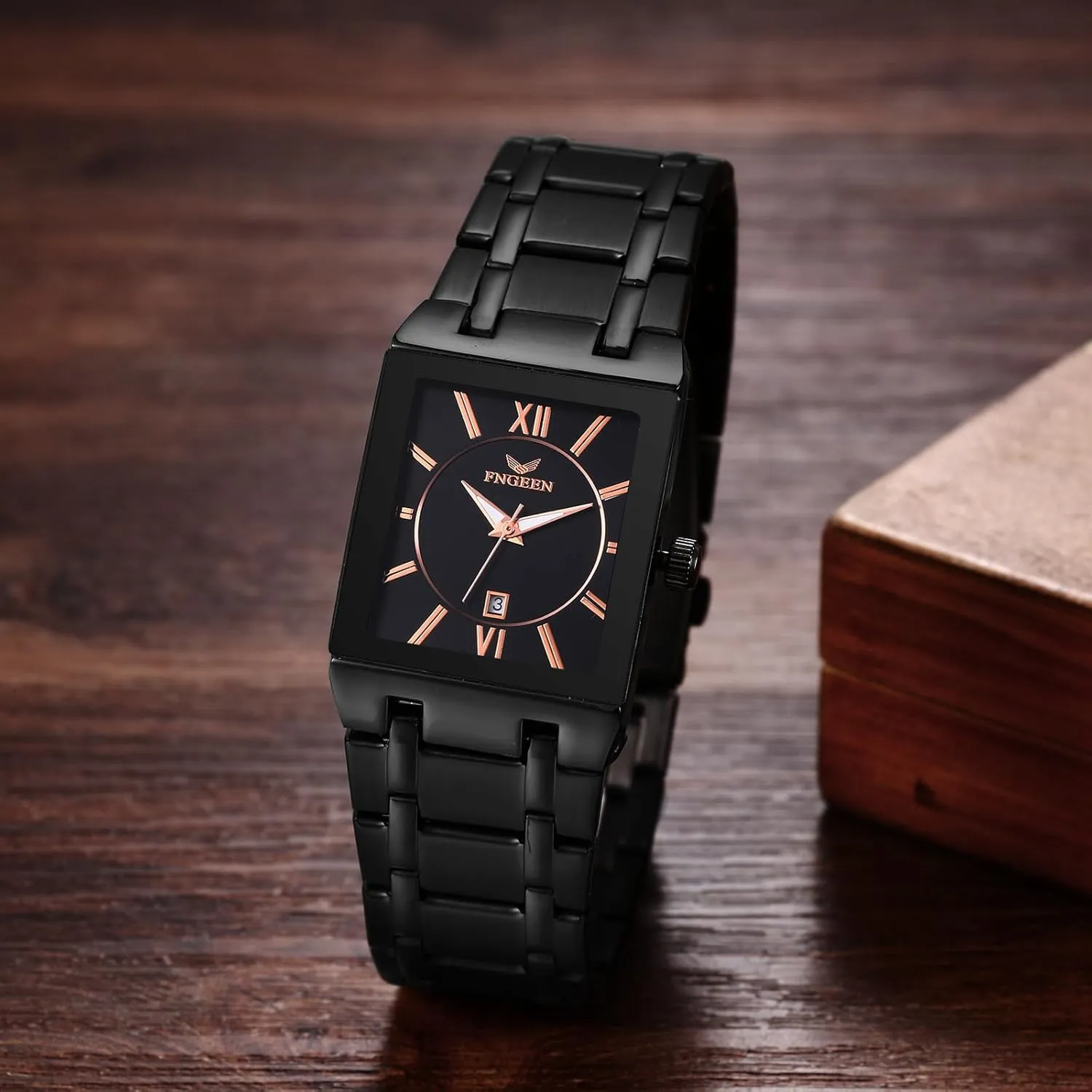 Wrist Watch for Men shovel impractical beneficial amplification with Calendar Avaner Men's Square Watch, Stainless Steel Band Watch, Analog Quartz 