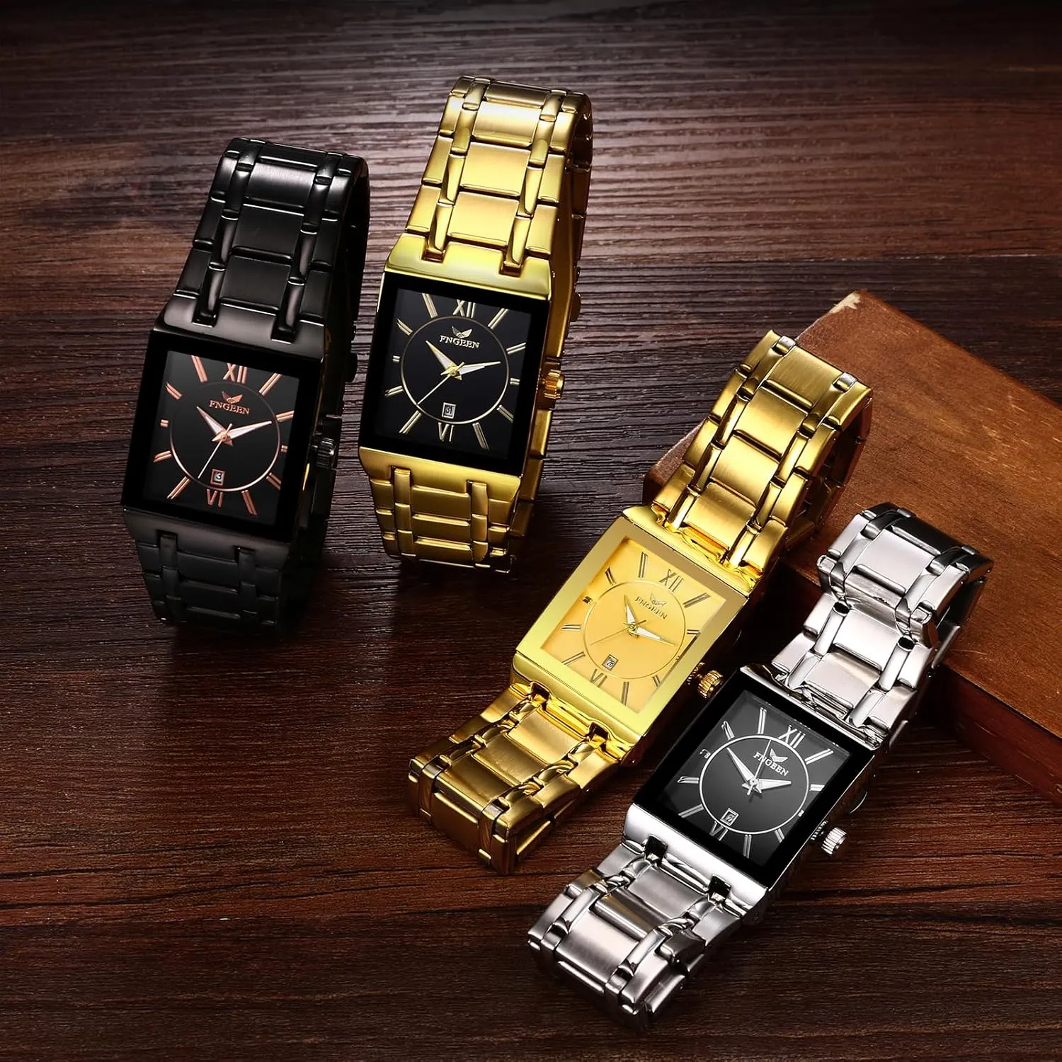 Wrist Watch for Men shovel impractical beneficial amplification with Calendar Avaner Men's Square Watch, Stainless Steel Band Watch, Analog Quartz 