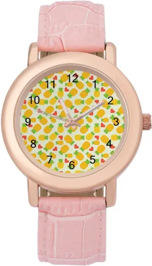 Wrist Watch Pineapple Watches for Women Leather Band Round Dial Trendy Minimalist Design Easy precious to Read Time 