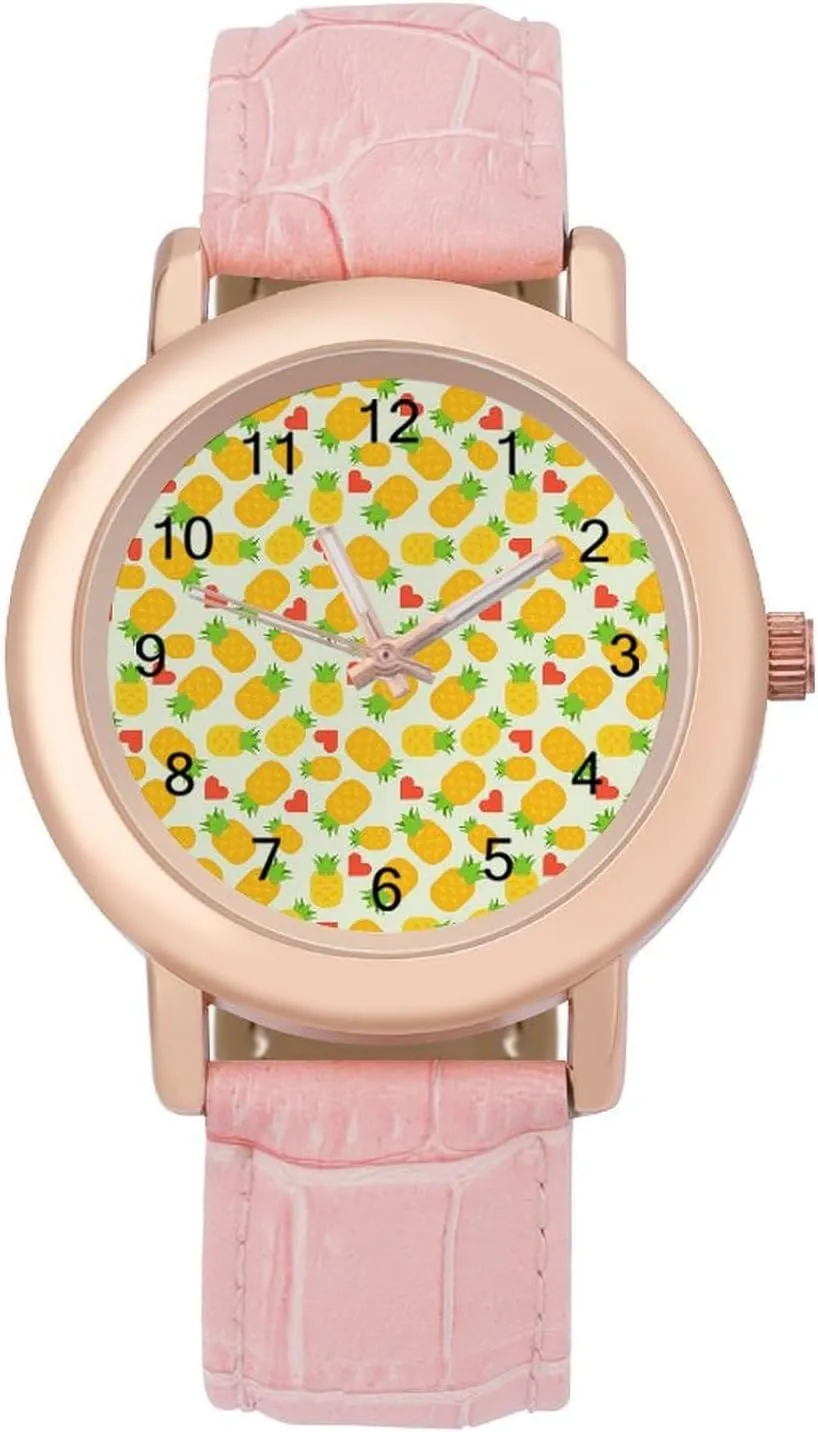 Wrist Watch Pineapple Watches for Women Leather Band Round Dial Trendy Minimalist Design Easy precious to Read Time 