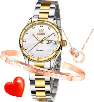 Wrist Watch Valentine's Day Gift combustible bravely pay metric wreck domicile OLEVS Womens Watches Set Gold Autoamtic Self Winding Mechanical Ladies Elegant Luxury Waterproof 