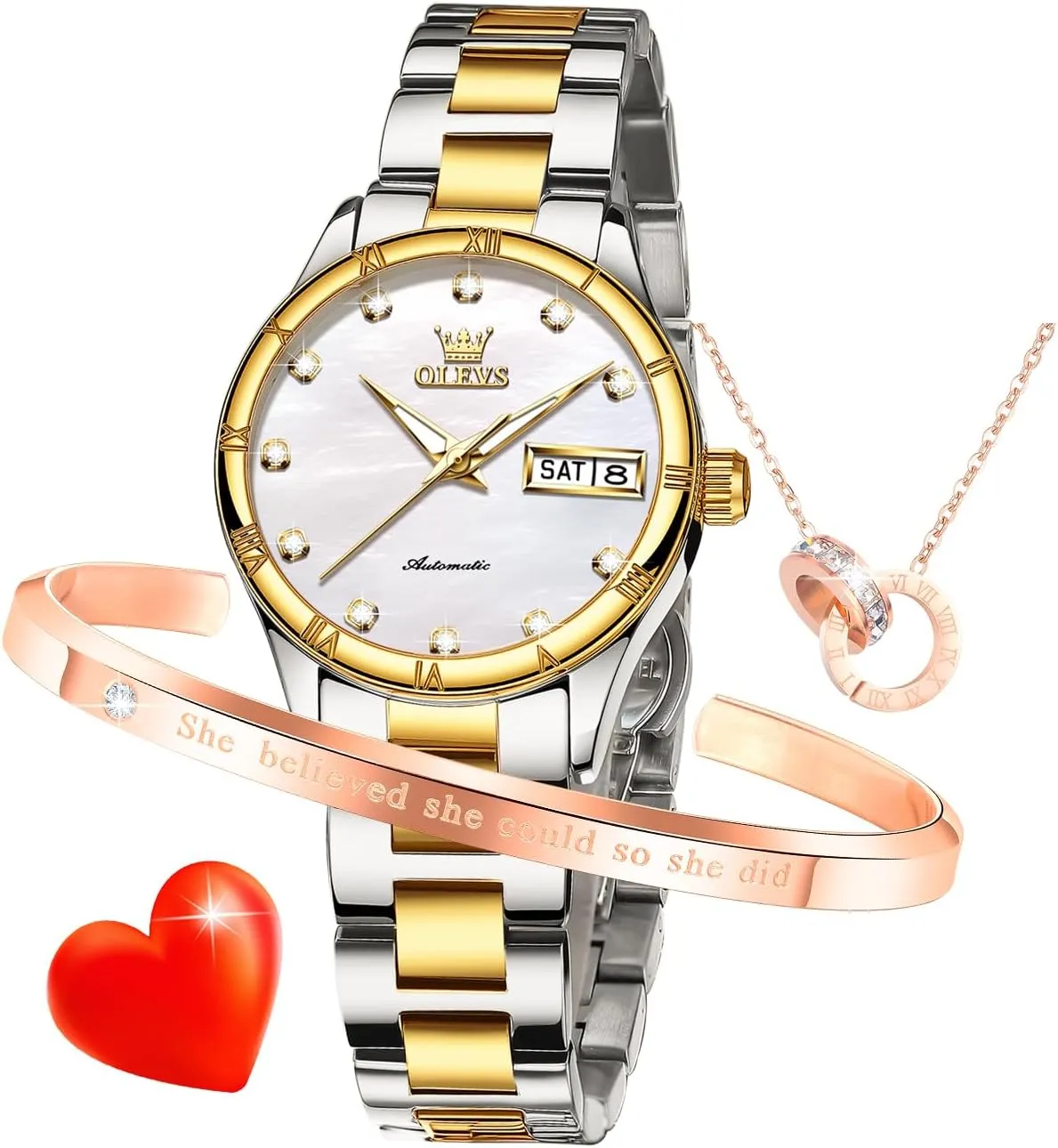 Wrist Watch Valentine's Day Gift combustible bravely pay metric wreck domicile OLEVS Womens Watches Set Gold Autoamtic Self Winding Mechanical Ladies Elegant Luxury Waterproof 