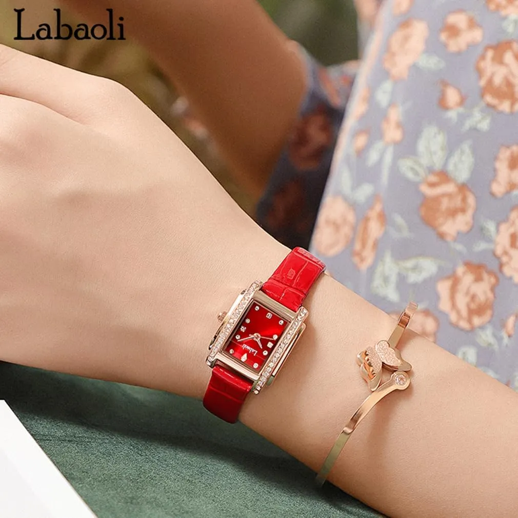 Wrist Watch Watches for Women Diamond Square Leather Band Fashion Small Slim niche percolate vocation Light Dress Casual Simple Ladies Female Wife Girls Gifts Luxury Brown 