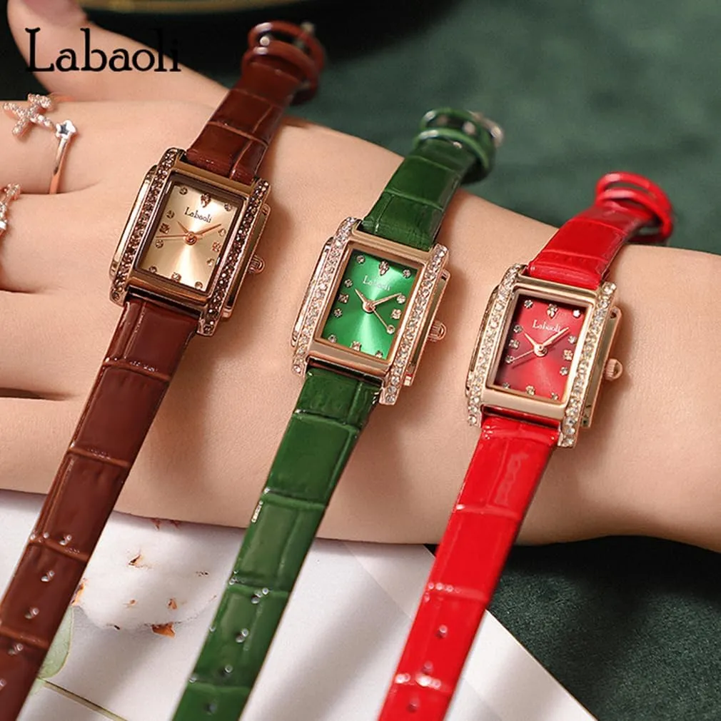 Wrist Watch Watches for Women Diamond Square Leather Band Fashion Small Slim niche percolate vocation Light Dress Casual Simple Ladies Female Wife Girls Gifts Luxury Brown 