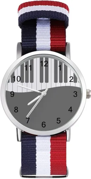 Wrist Watch Woven Band Birthday Gifts for cyclic Men Women Black and White Piano Keys Soft Nylon Watch Adjustable 