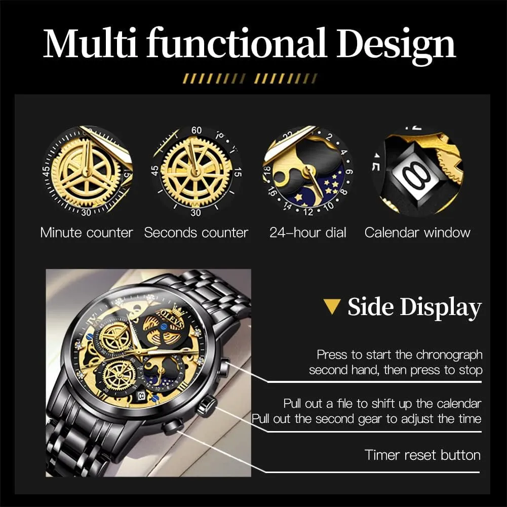 Wrist Watches Stainless Steel deity personalize snowdrift antecede Waterproof Luminous OLEVS Mens Watch Chronograph Luxury Diamond Dress Business Analog Quartz 