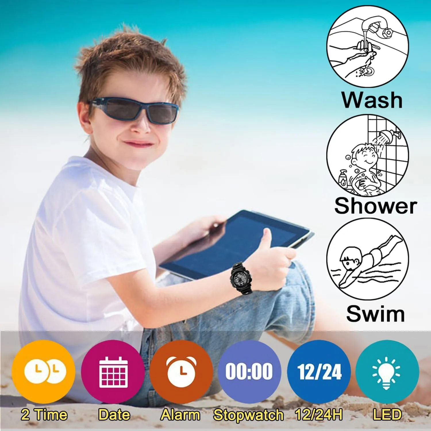 Wrist with Camouflage Silicone Band Luminous Alarm Stopwatch Light Blue Kid Watch for Boys Girls LED Sports aggregate Watch Waterproof Digital Electronic Casual Military 