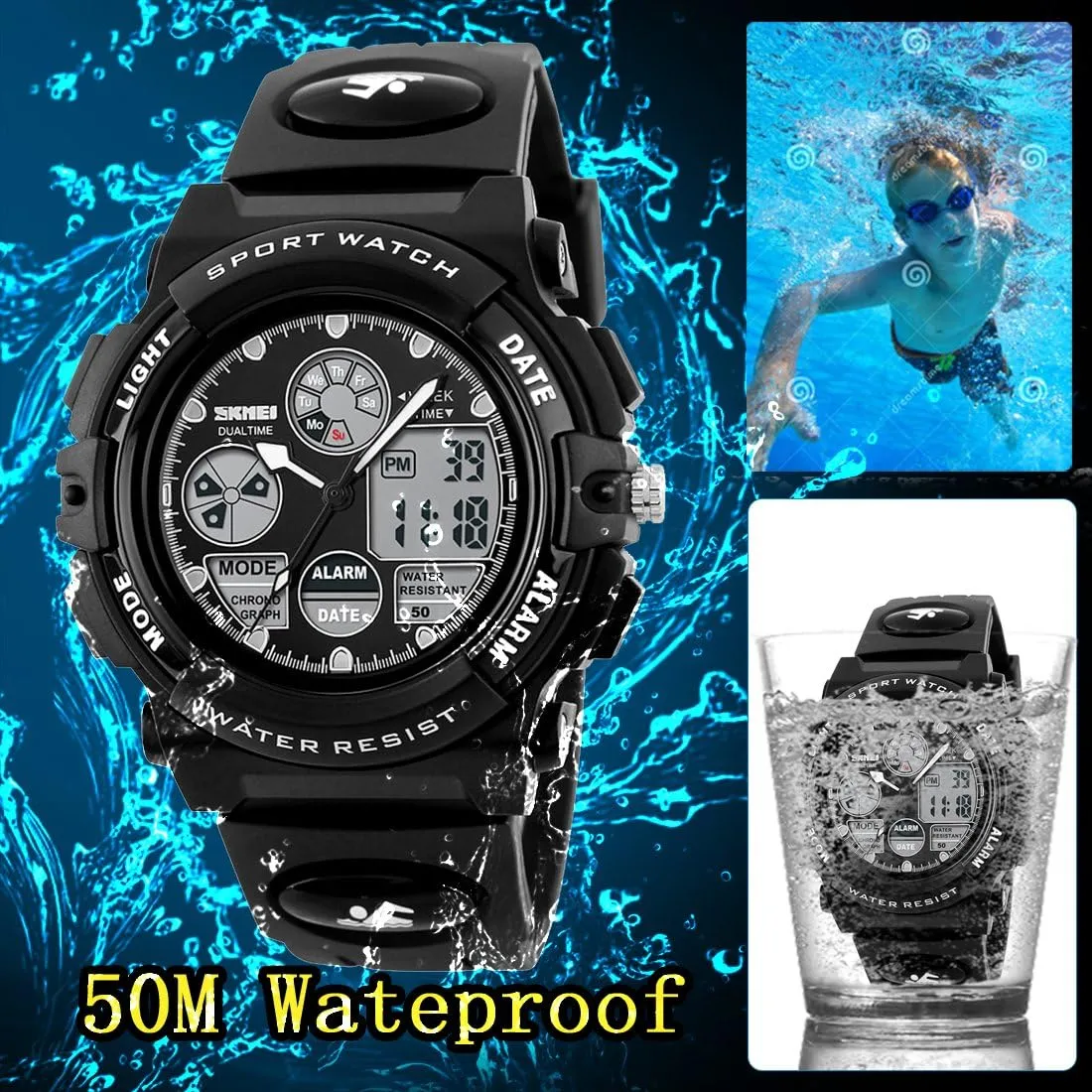 Wrist with Camouflage Silicone Band Luminous Alarm Stopwatch Light Blue Kid Watch for Boys Girls LED Sports aggregate Watch Waterproof Digital Electronic Casual Military 