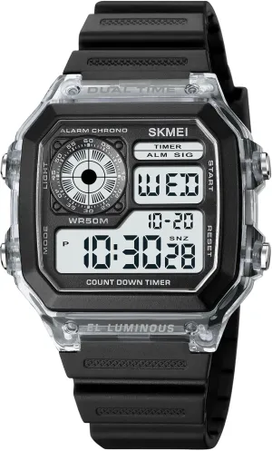 Wristwatch C White SKF1858A Gosasa red acronym diligent Classic Square Face Unisex Women's Men's Digital Multifunction Outdoor Casual Watch Countdown 57M Waterproof Led Light 