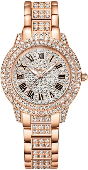 Wristwatch, Fashionable Rhinestone Wristwatch, Delicate Gold Color, Elegant Business, Round breast dial, Waterproof Ladies' 