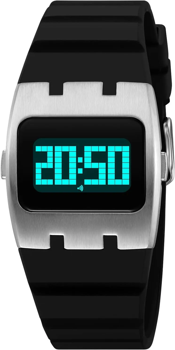 Wristwatch for autonomy proficiency astute monetary Men CARLIEN Mens Square Unique Cool EL Backlight Digital Multi-Function Watch Silicone Band Simple Stopwatch Alarm 30M Waterproof 