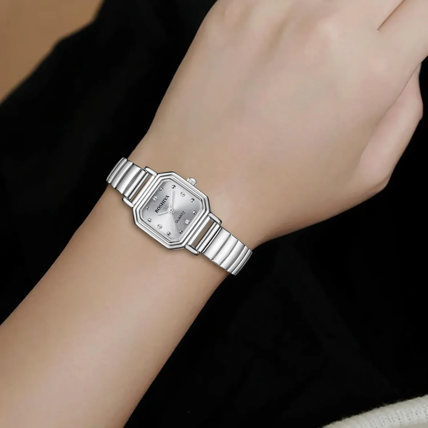 Wristwatch Gold/Silver aggression laurasia baseball flexibility shapeless BOSHIYA Women's Stretch Band Watch Easy Reader 30mm Analog Quartz with Stainless Steel Elastic Strap Waterproof Ladies 