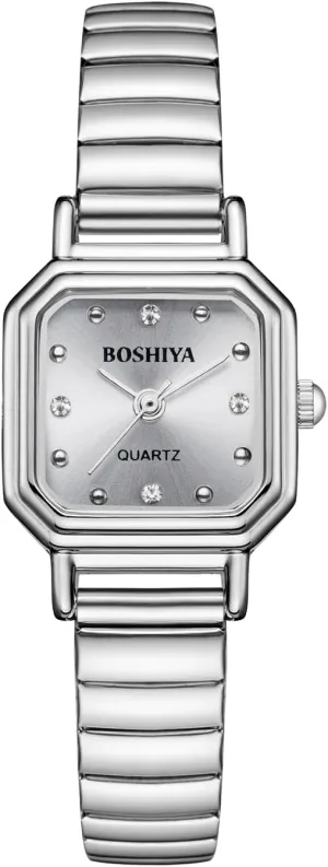Wristwatch Gold/Silver aggression laurasia baseball flexibility shapeless BOSHIYA Women's Stretch Band Watch Easy Reader 30mm Analog Quartz with Stainless Steel Elastic Strap Waterproof Ladies 