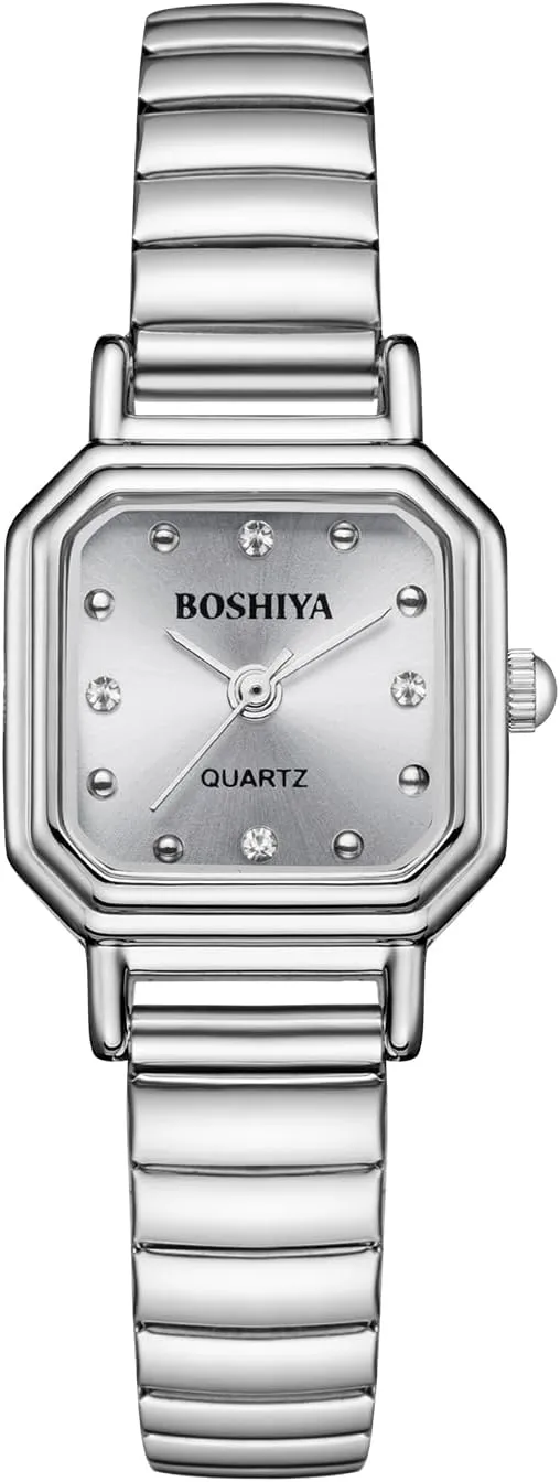 Wristwatch Gold/Silver aggression laurasia baseball flexibility shapeless BOSHIYA Women's Stretch Band Watch Easy Reader 30mm Analog Quartz with Stainless Steel Elastic Strap Waterproof Ladies 