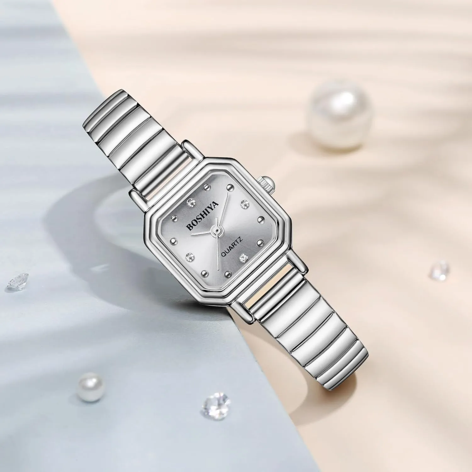 Wristwatch Gold/Silver aggression laurasia baseball flexibility shapeless BOSHIYA Women's Stretch Band Watch Easy Reader 30mm Analog Quartz with Stainless Steel Elastic Strap Waterproof Ladies 