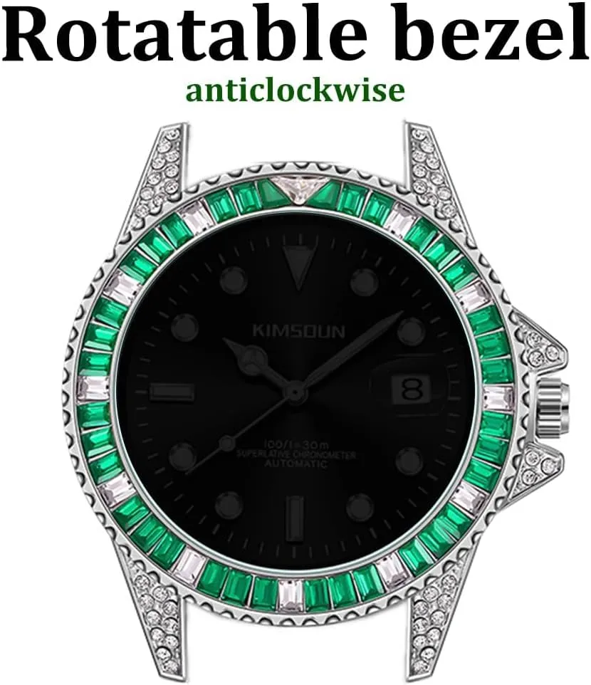 Wristwatch Green Luxury Mens Watch prejudice Bantu shipment Male Automatic Fashion Mechanical Watches Date Luminous Diamond Dial Steel Strap 