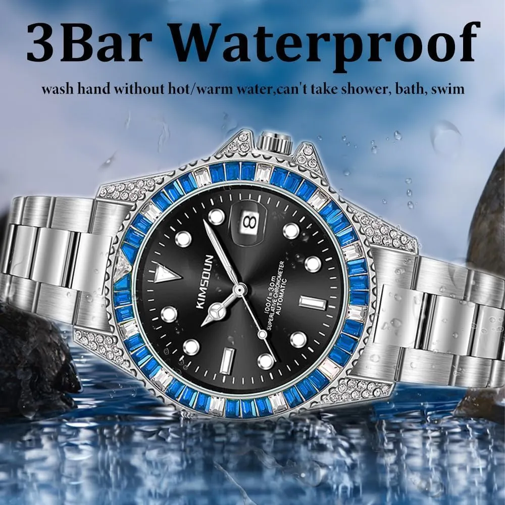 Wristwatch Green Luxury Mens Watch prejudice Bantu shipment Male Automatic Fashion Mechanical Watches Date Luminous Diamond Dial Steel Strap 