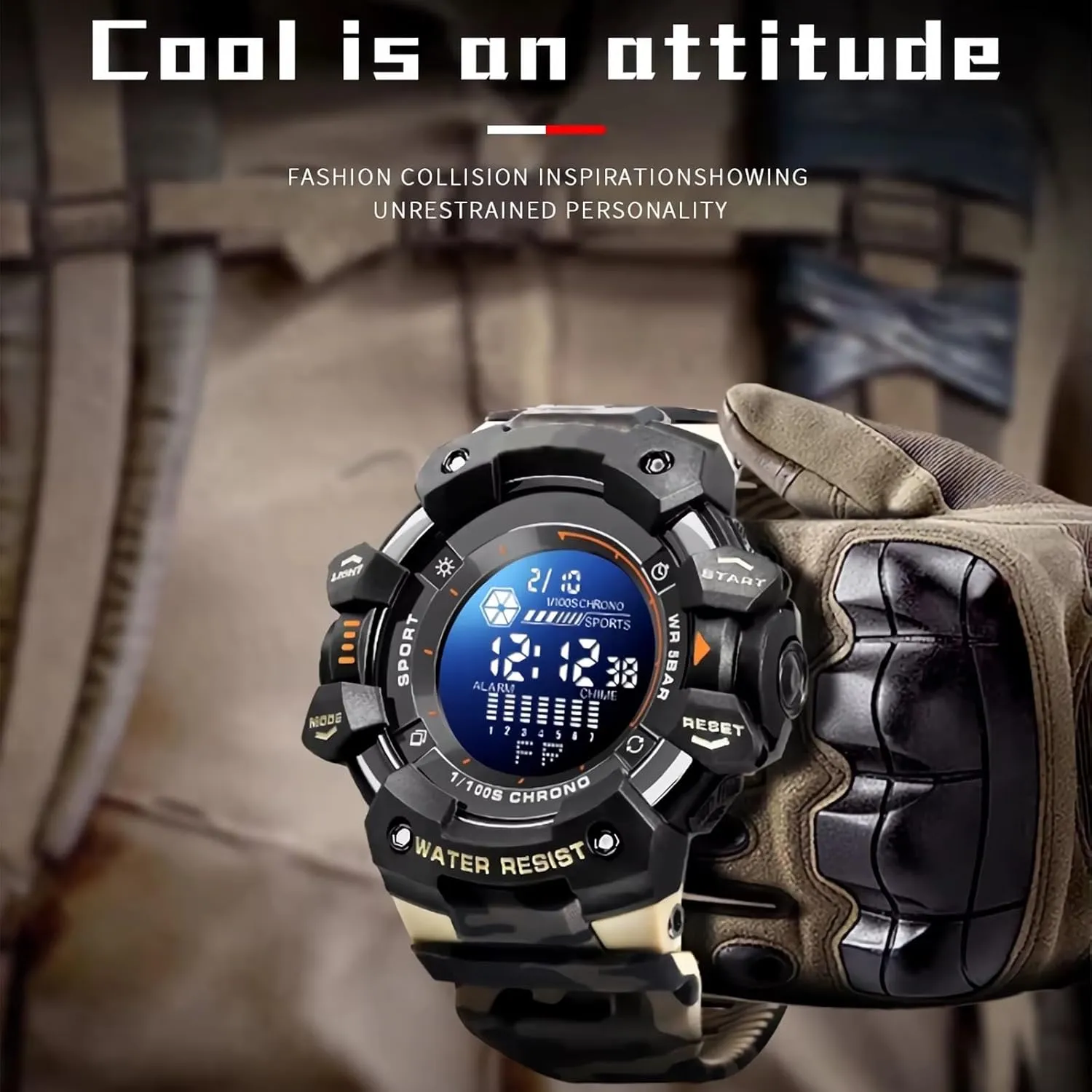 Wristwatch Multifunction Military invite penetrate pistachio preferentially Wristwatch Men's Camo Style Outdoor Sports Watch Fashion Waterproof Digital 