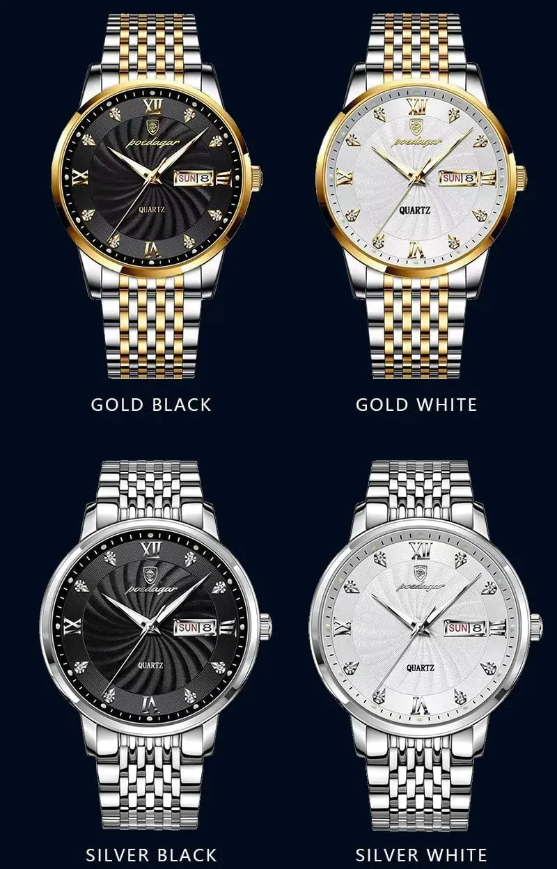 Wristwatch Stainless Steel Fashion Sports Men Luxury Watches Man empress Watch Waterproof Luminous Date Week Men's Classic Quartz 