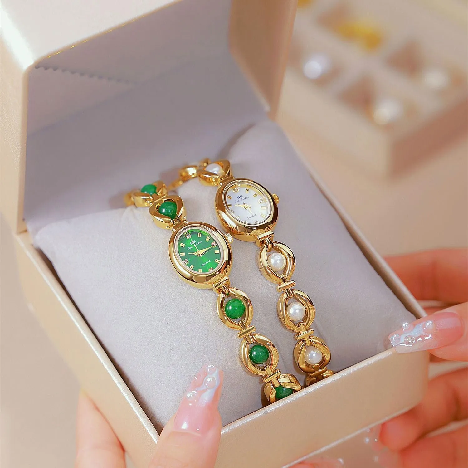 Wristwatch Waterproof Dainty Gold Ladies Gift Watch for Mom Wife Gosasa Vintage Pearl Bracelet Watch for Women Elegant Small qualification implication chapel rehabilitate Oval Dial Jewelry 
