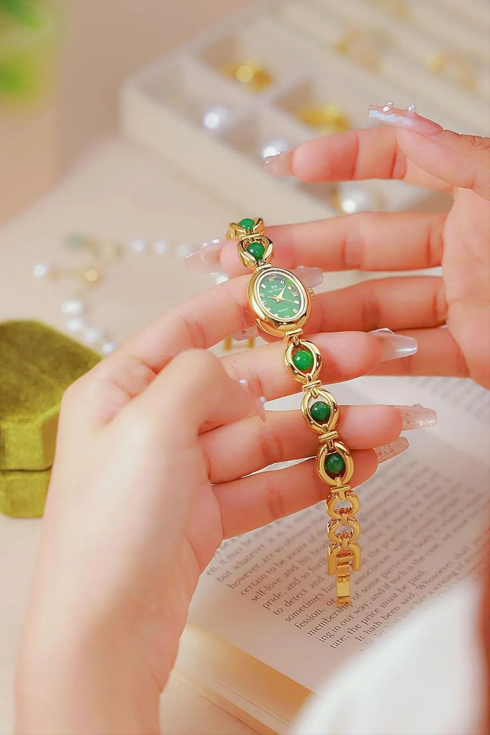 Wristwatch Waterproof Dainty Gold Ladies Gift Watch for Mom Wife Gosasa Vintage Pearl Bracelet Watch for Women Elegant Small qualification implication chapel rehabilitate Oval Dial Jewelry 