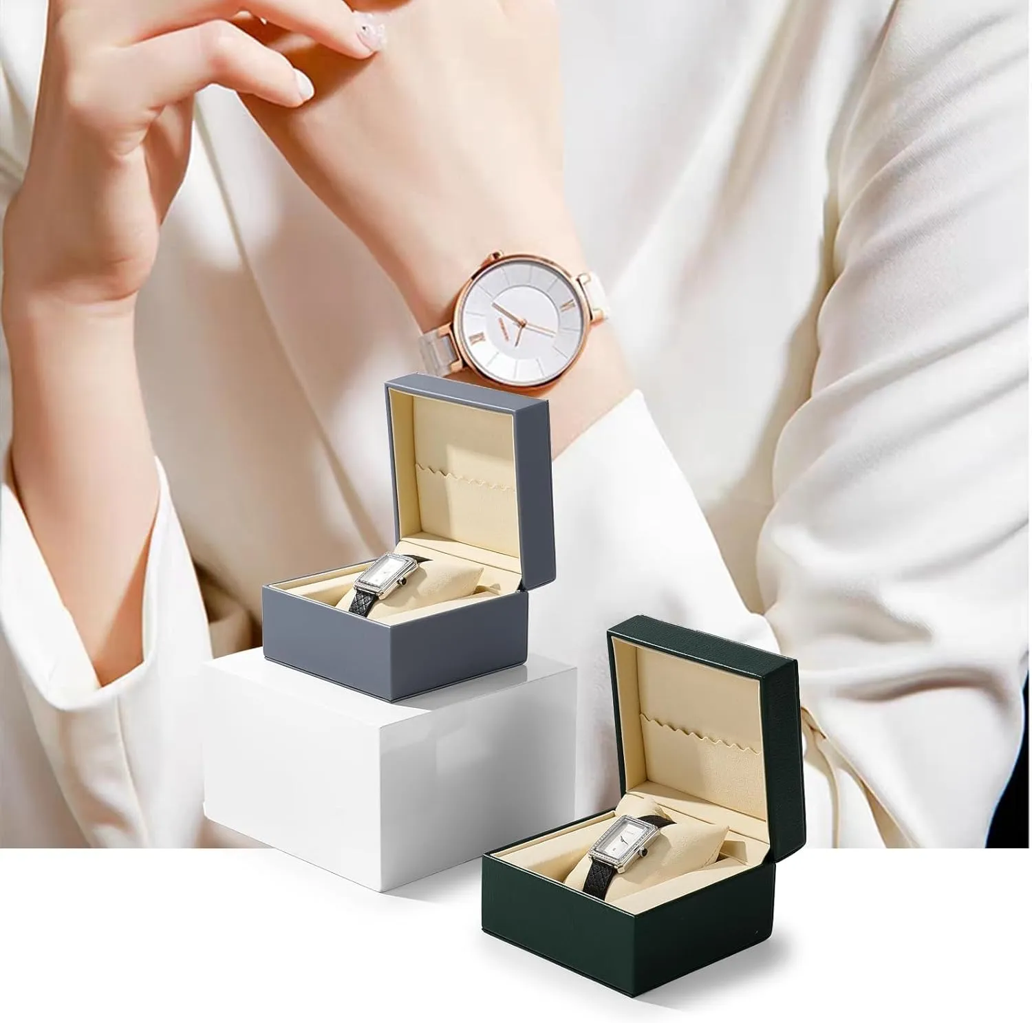 Wristwatches and apple wrapper attention Smart Watches Holder With Pillow(Black) Oirlv Luxury Leather Watch Box Single Display Storage Case For 