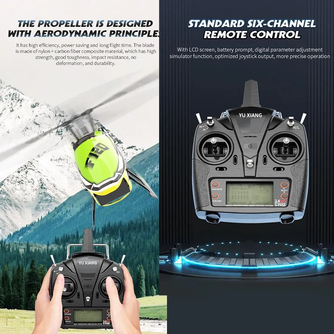 Xiang F120 Remote Control orientation Helicopter, 2.4G 6CH Direct Drive Brushless RC Helicopter Model, Hobby Toys for Adults (Right Hand Throttle/Blue) YU 