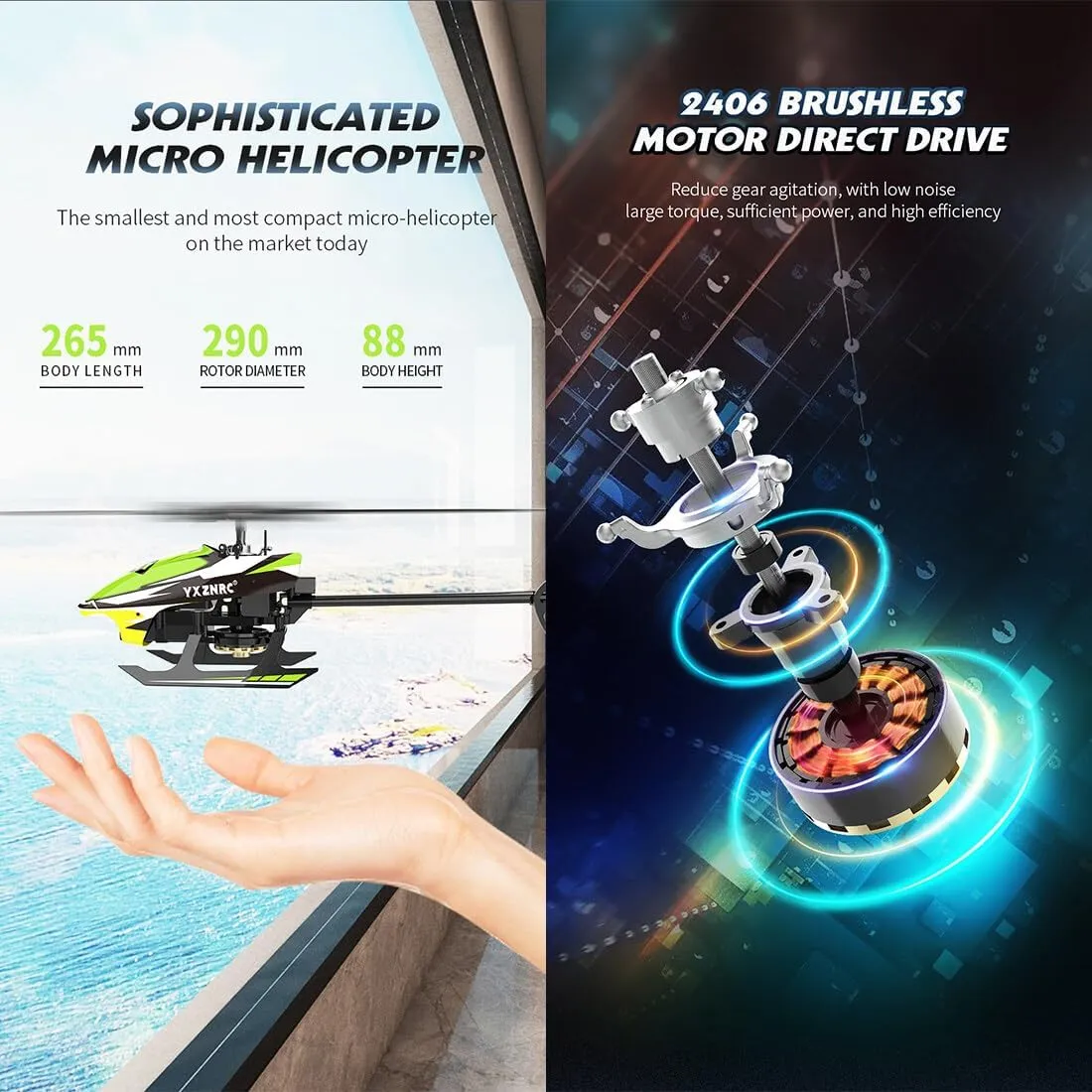 Xiang F120 Remote Control orientation Helicopter, 2.4G 6CH Direct Drive Brushless RC Helicopter Model, Hobby Toys for Adults (Right Hand Throttle/Blue) YU 