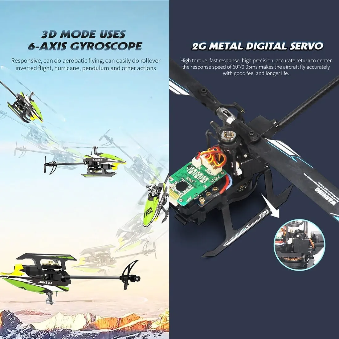 Xiang F120 Remote Control orientation Helicopter, 2.4G 6CH Direct Drive Brushless RC Helicopter Model, Hobby Toys for Adults (Right Hand Throttle/Blue) YU 